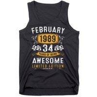 34 Years Old Gifts Vintage February 1989 34th Birthday Tank Top