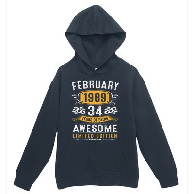 34 Years Old Gifts Vintage February 1989 34th Birthday Urban Pullover Hoodie