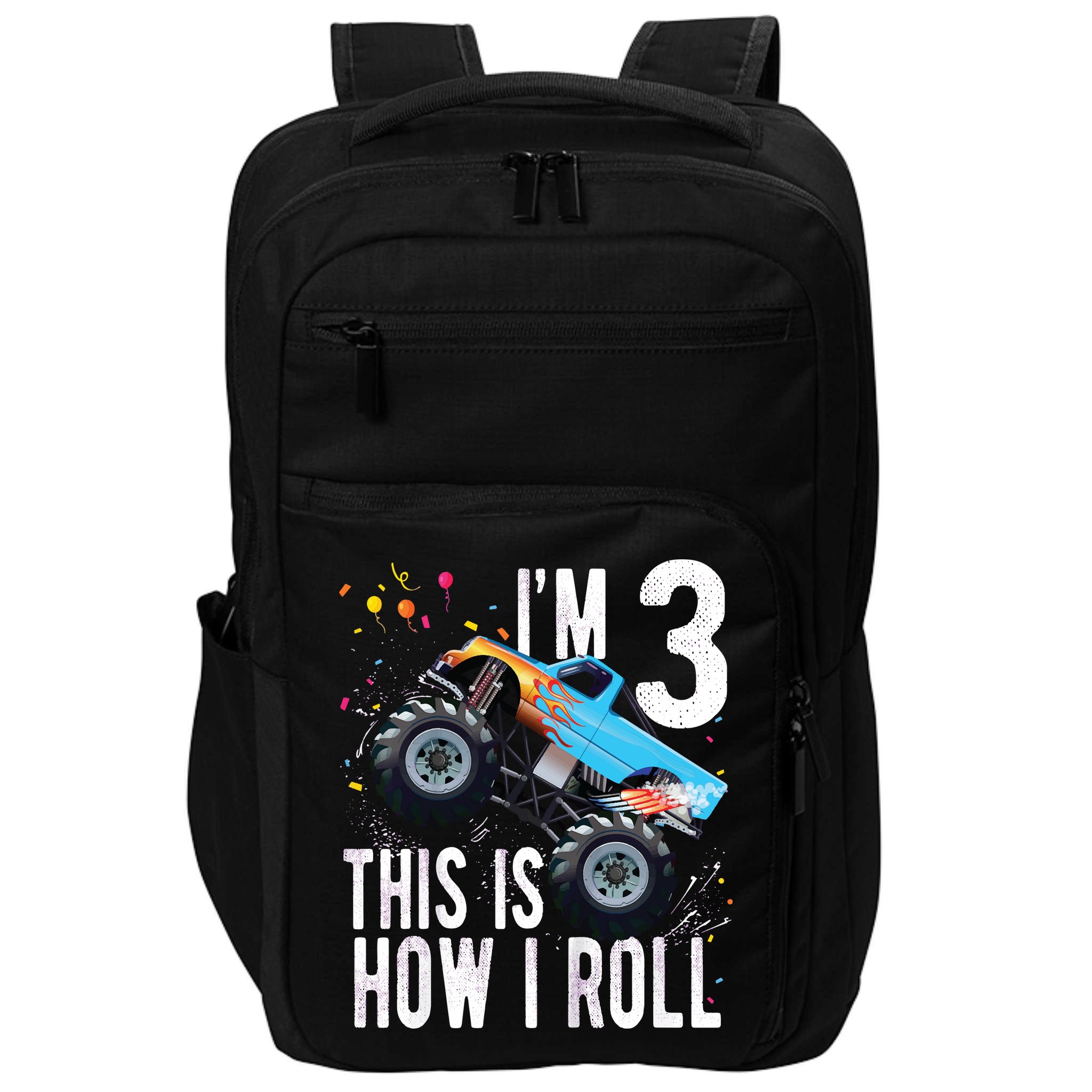 3 Year Old Shirt 3rd Birthday Boy Monster Truck Car Impact Tech Backpack