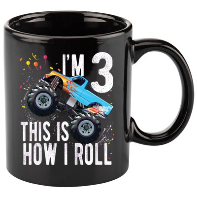 3 Year Old Shirt 3rd Birthday Boy Monster Truck Car 11oz C Handle Ceramic Mug