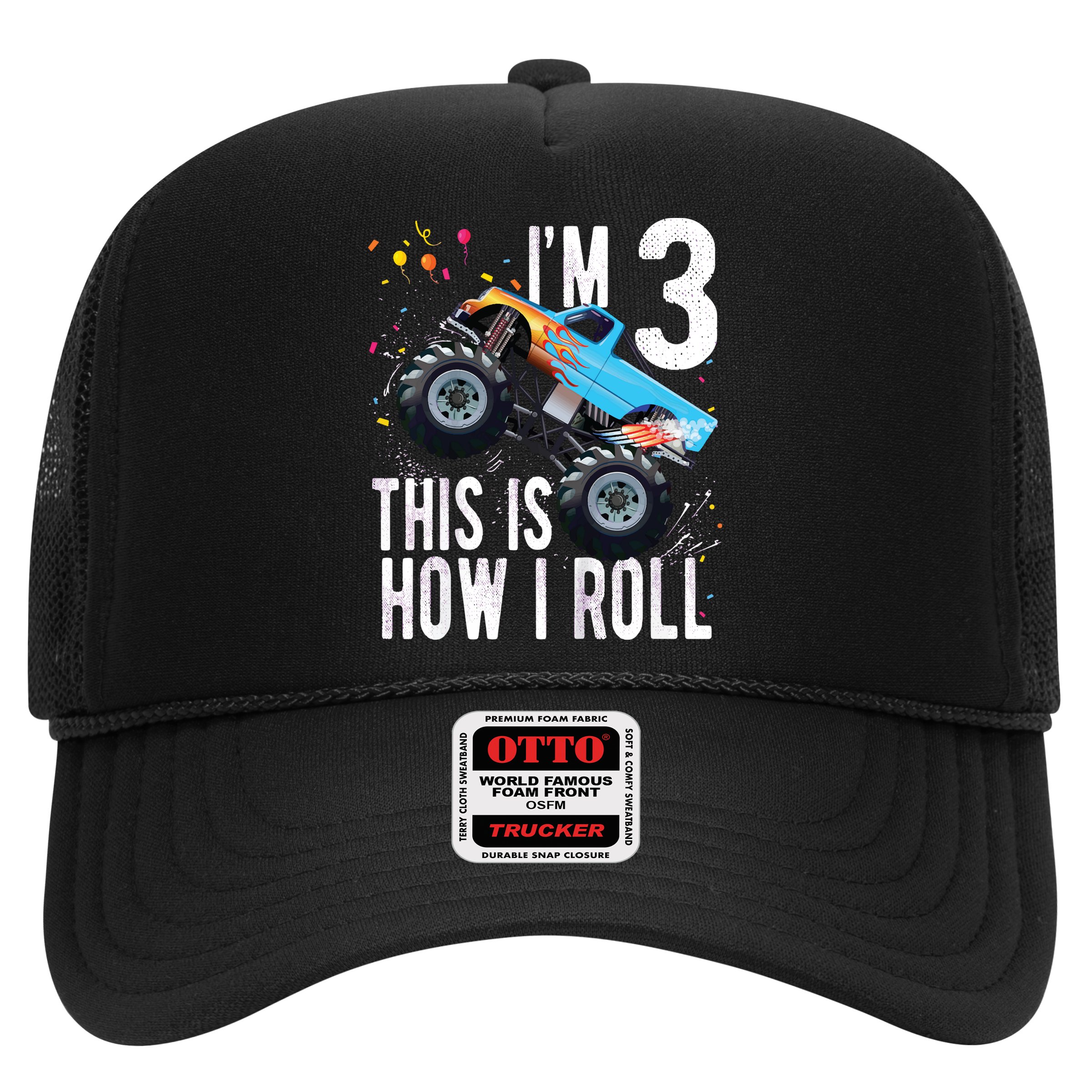 3 Year Old Shirt 3rd Birthday Boy Monster Truck Car Hat