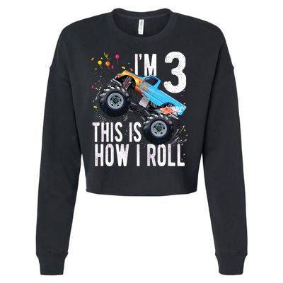 3 Year Old Shirt 3rd Birthday Boy Monster Truck Car Cropped Pullover Crew