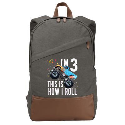 3 Year Old Shirt 3rd Birthday Boy Monster Truck Car Cotton Canvas Backpack