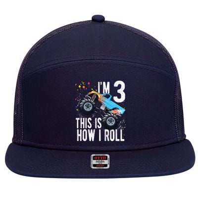 3 Year Old Shirt 3rd Birthday Boy Monster Truck Car 7 Panel Mesh Trucker Snapback Hat