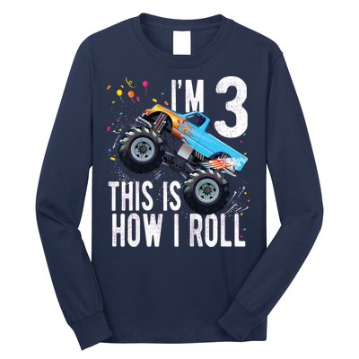3 Year Old Shirt 3rd Birthday Boy Monster Truck Car Long Sleeve Shirt