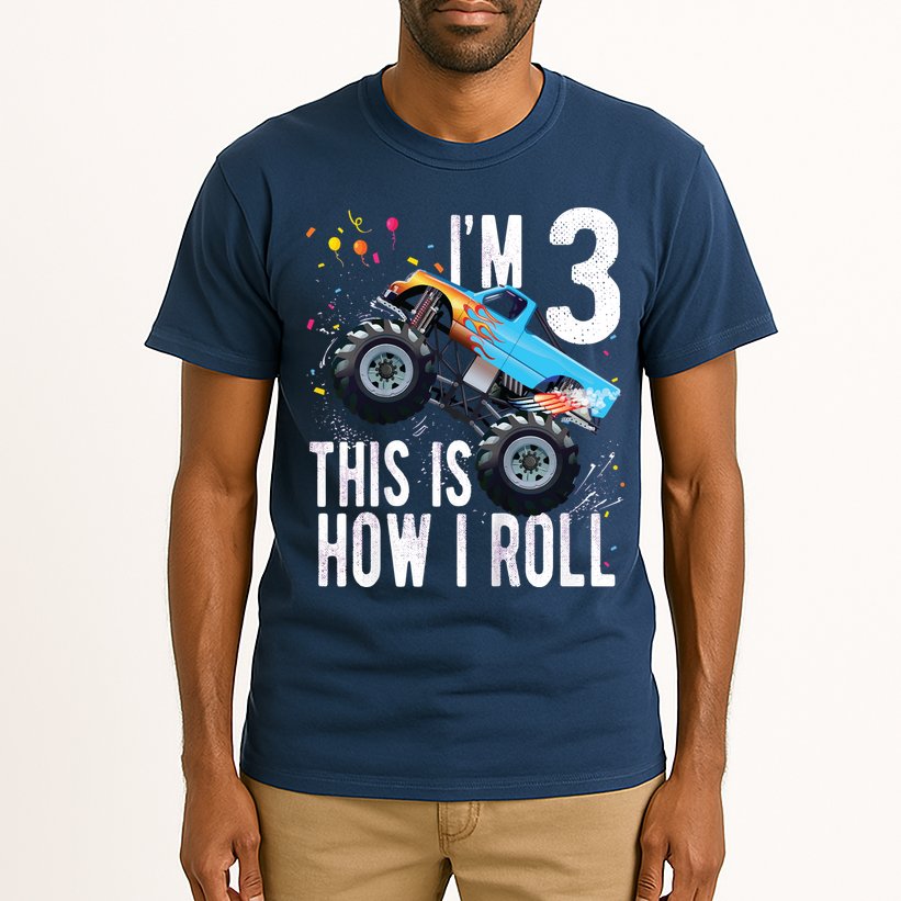 3 Year Old Shirt 3rd Birthday Boy Monster Truck Car Tall T-Shirt