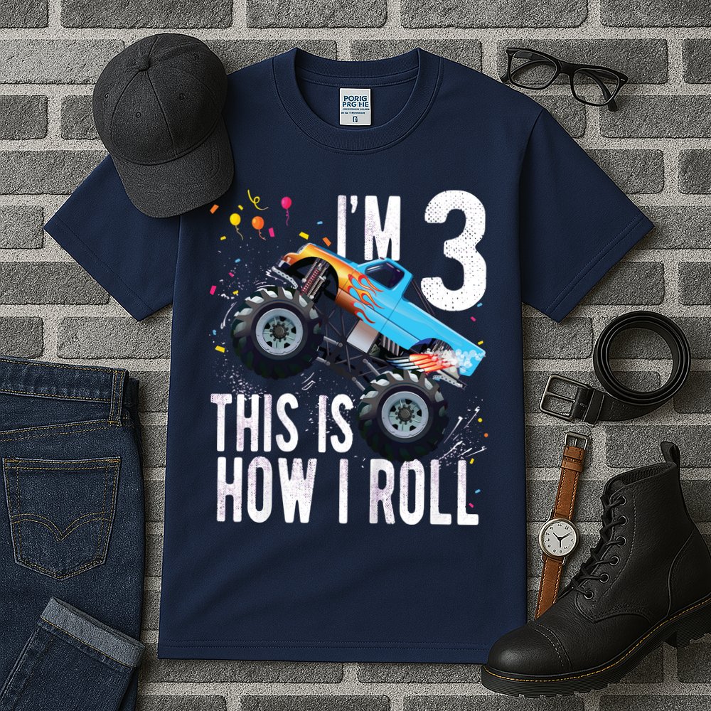 3 Year Old Shirt 3rd Birthday Boy Monster Truck Car Tall T-Shirt