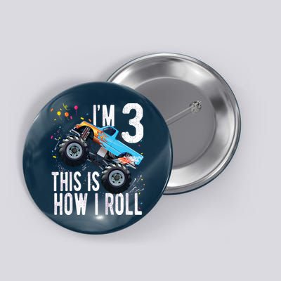 3 Year Old Shirt 3rd Birthday Boy Monster Truck Car Button