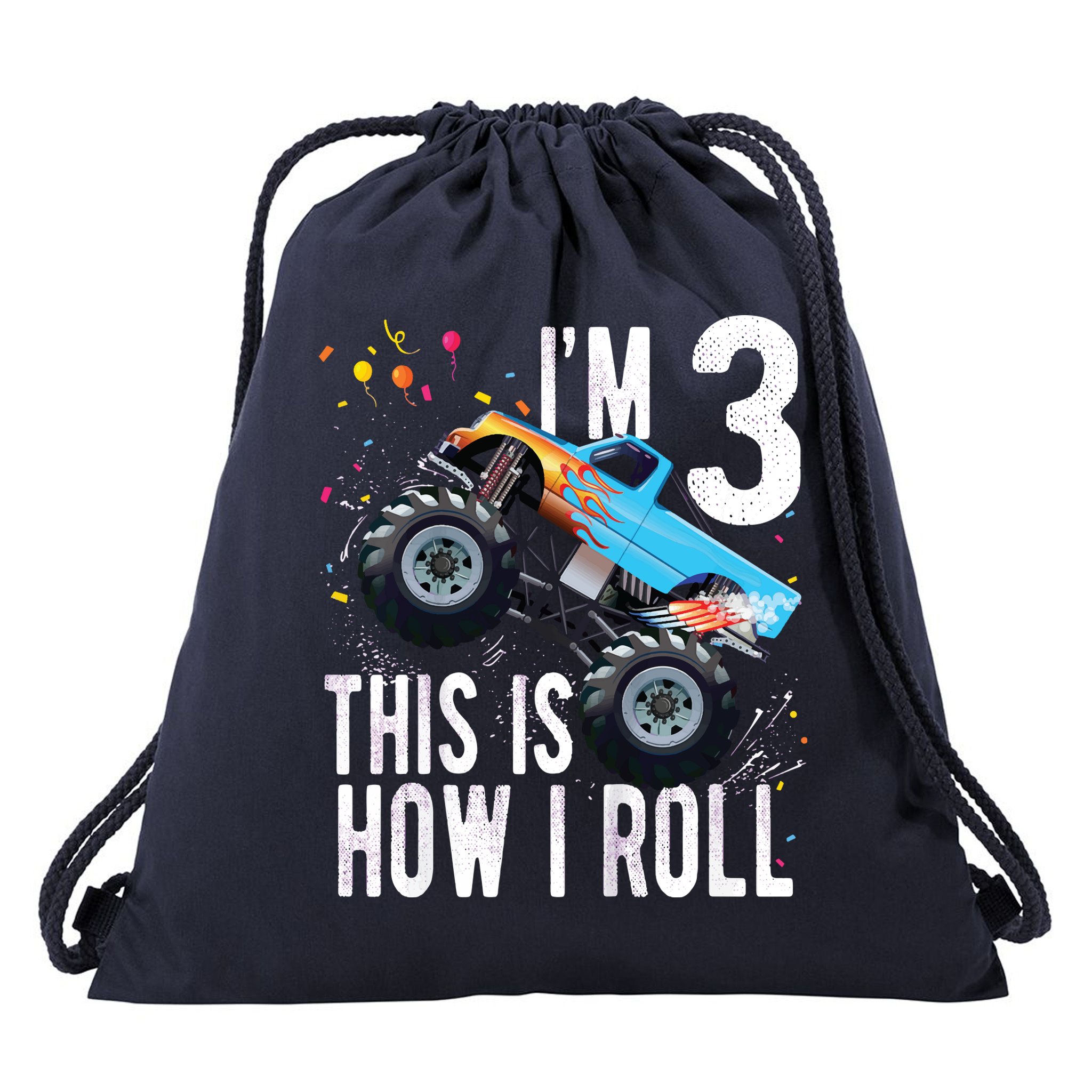 3 Year Old Shirt 3rd Birthday Boy Monster Truck Car Drawstring Bag
