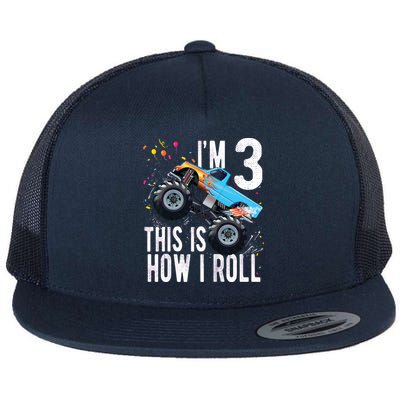 3 Year Old Shirt 3rd Birthday Boy Monster Truck Car Flat Bill Trucker Hat