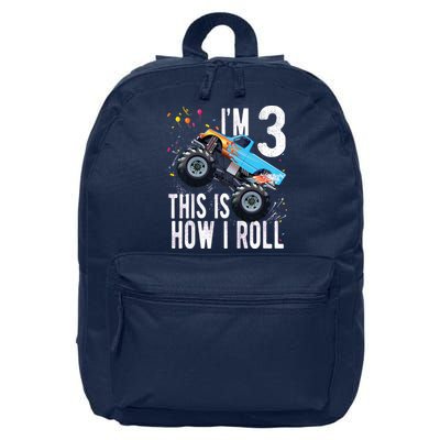 3 Year Old Shirt 3rd Birthday Boy Monster Truck Car 16 in Basic Backpack