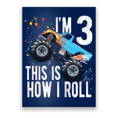 3 Year Old Shirt 3rd Birthday Boy Monster Truck Car Poster