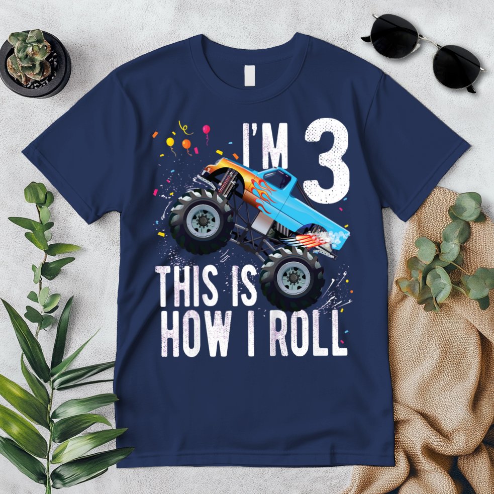 3 Year Old Shirt 3rd Birthday Boy Monster Truck Car Premium T-Shirt