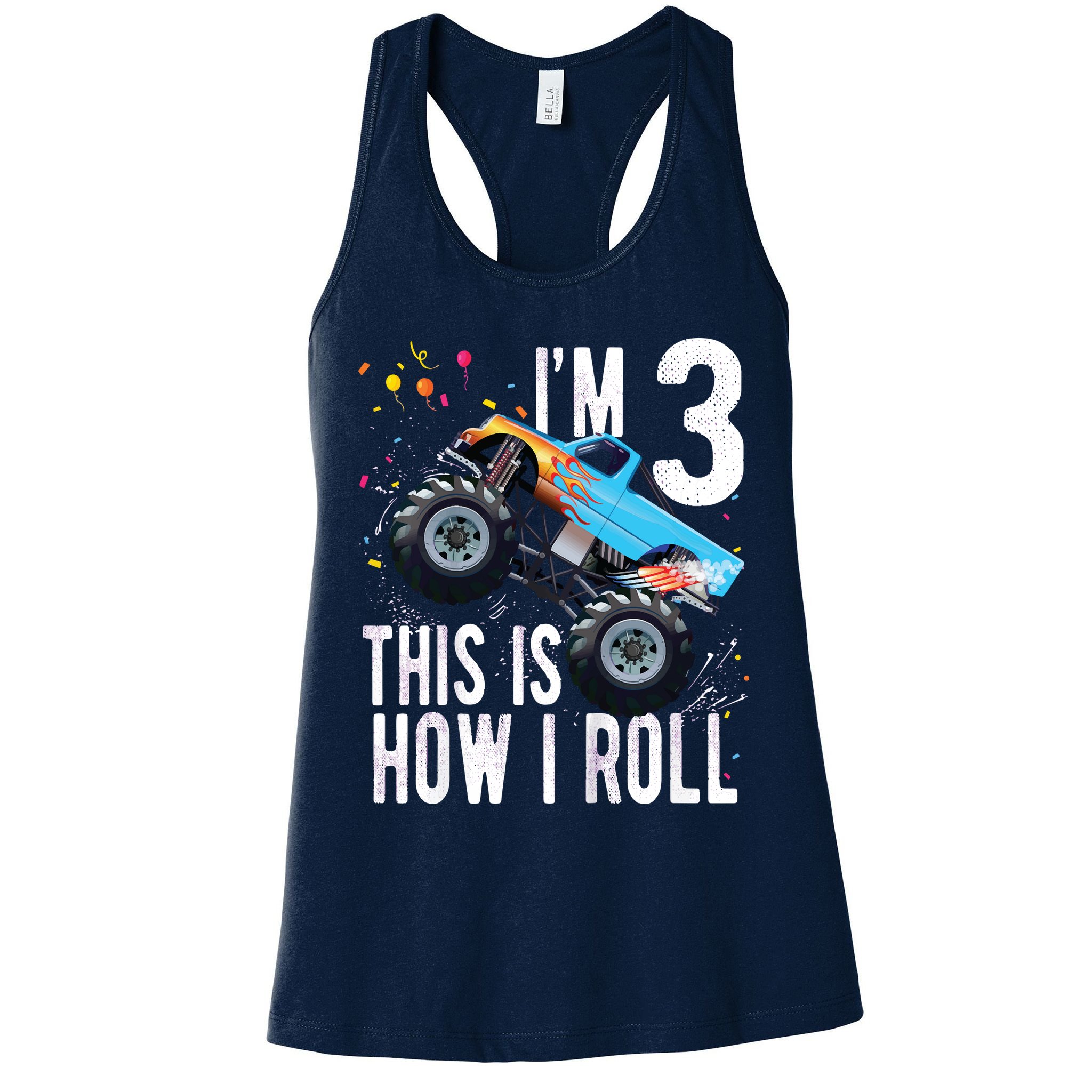 3 Year Old Shirt 3rd Birthday Boy Monster Truck Car Womens Tank Top