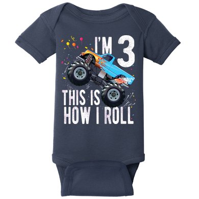 3 Year Old Shirt 3rd Birthday Boy Monster Truck Car Baby Bodysuit