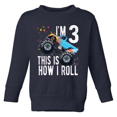 3 Year Old Shirt 3rd Birthday Boy Monster Truck Car Toddler Sweatshirt