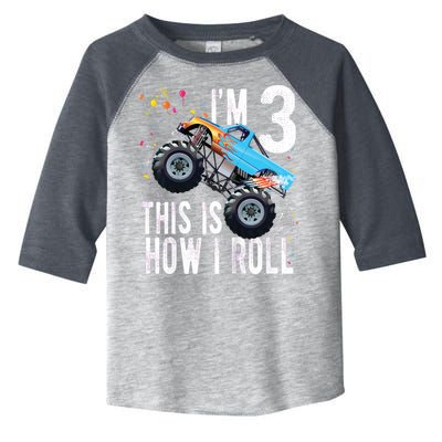 3 Year Old Shirt 3rd Birthday Boy Monster Truck Car Toddler Fine Jersey T-Shirt