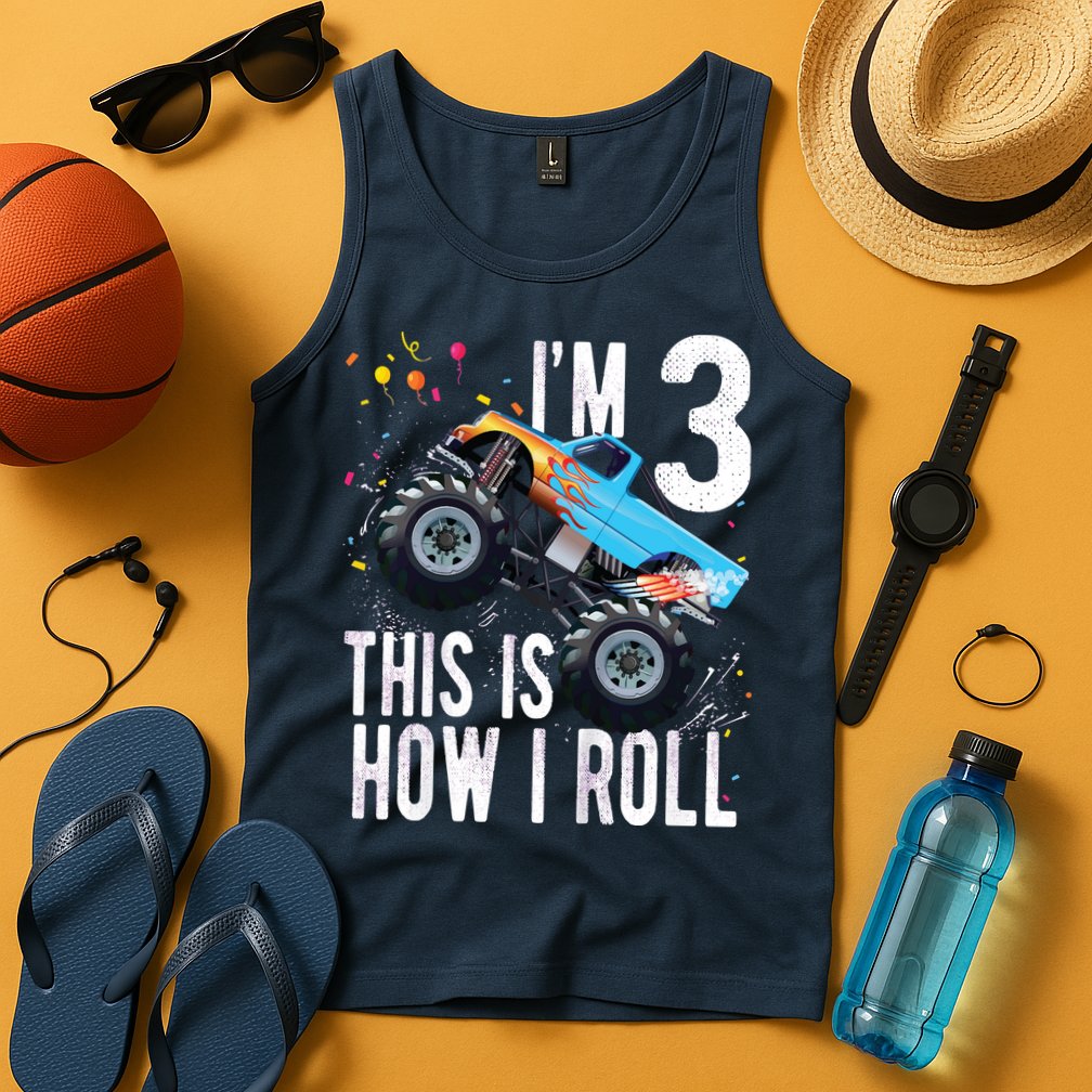 3 Year Old Shirt 3rd Birthday Boy Monster Truck Car Tank Top