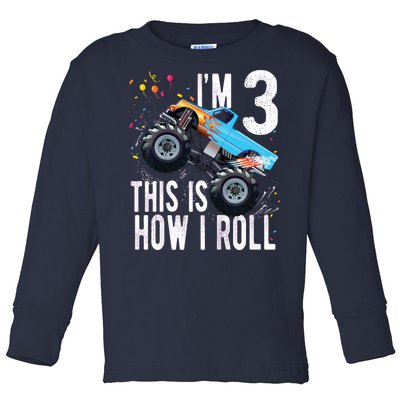 3 Year Old Shirt 3rd Birthday Boy Monster Truck Car Toddler Long Sleeve Shirt