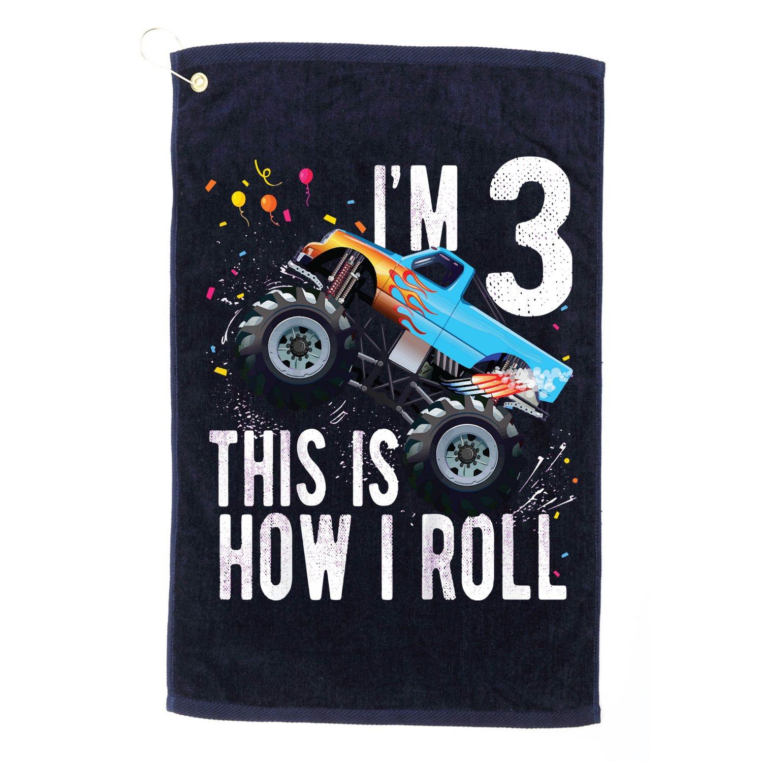 3 Year Old Shirt 3rd Birthday Boy Monster Truck Car Golf Towel