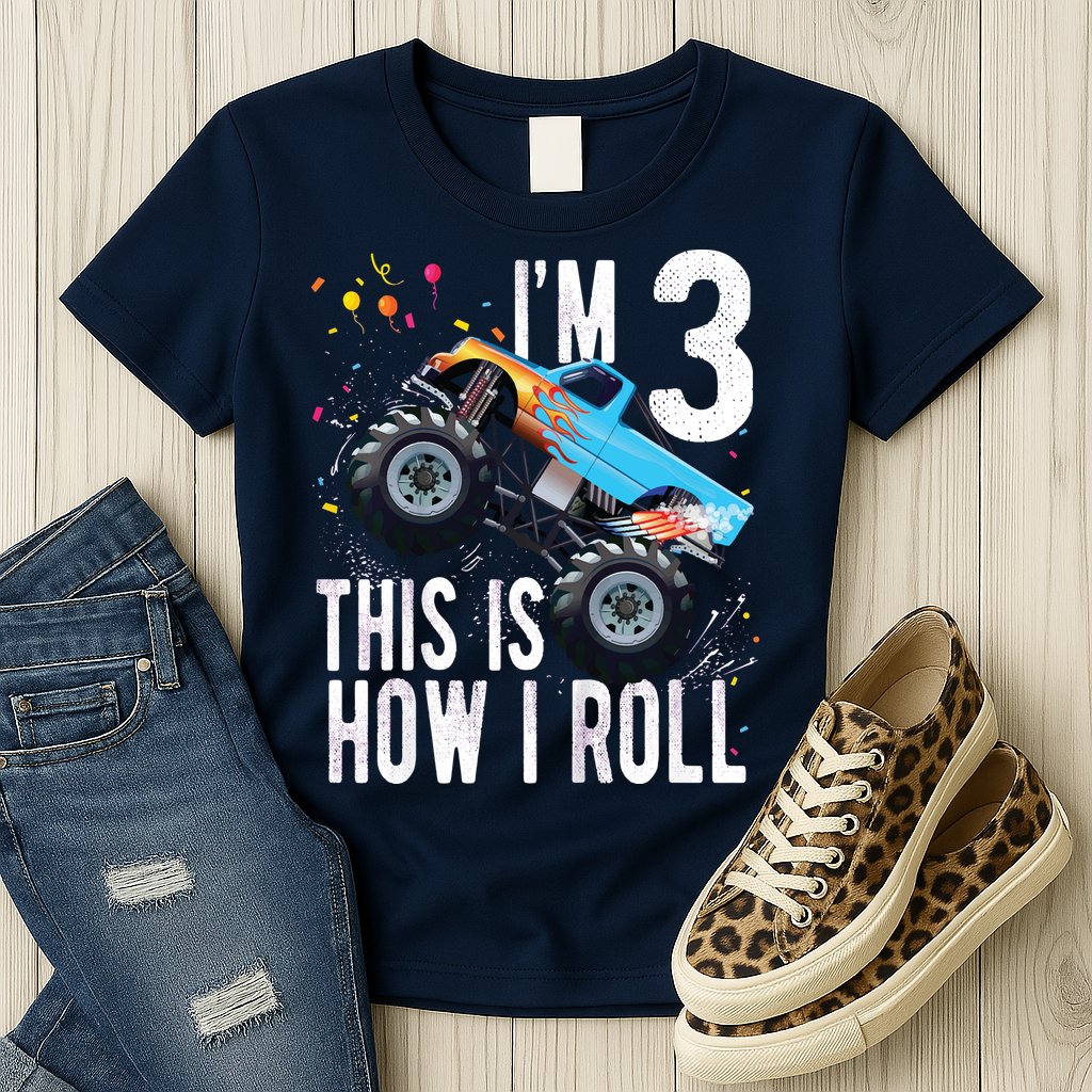 3 Year Old Shirt 3rd Birthday Boy Monster Truck Car Womens T-Shirt