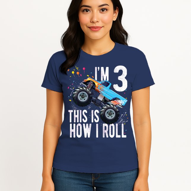 3 Year Old Shirt 3rd Birthday Boy Monster Truck Car Womens T-Shirt