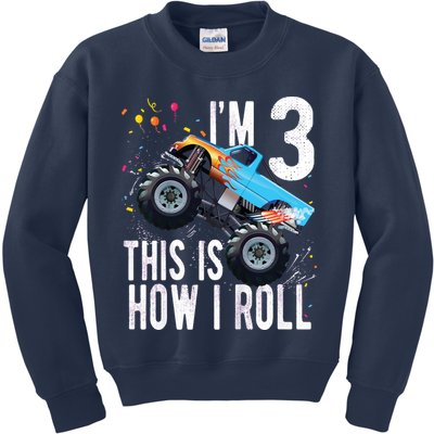 3 Year Old Shirt 3rd Birthday Boy Monster Truck Car Kids Sweatshirt