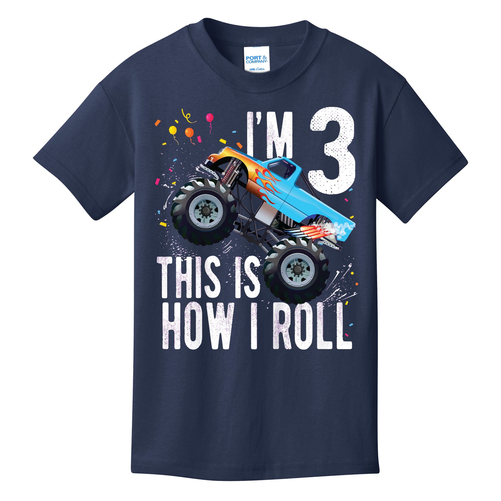 3 Year Old Shirt 3rd Birthday Boy Monster Truck Car Kids T-Shirt