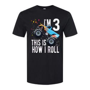 3 Year Old Shirt 3rd Birthday Boy Monster Truck Car Softstyle CVC T-Shirt