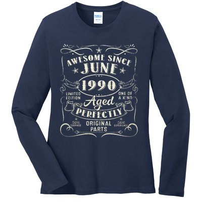 33 Year Old Awesome Since June 1990 33th Birthday Ladies Long Sleeve Shirt