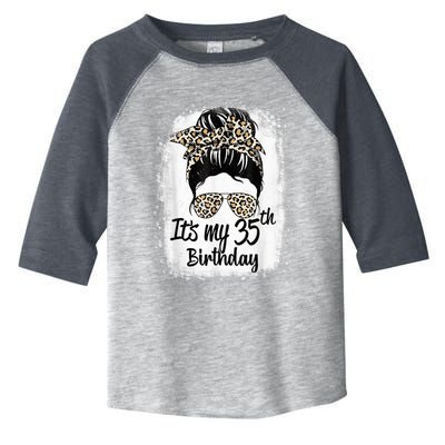 35 Years Old Messy Bun Leopard It's My 35th Birthday Toddler Fine Jersey T-Shirt