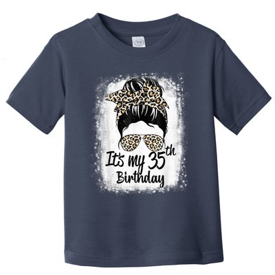 35 Years Old Messy Bun Leopard It's My 35th Birthday Toddler T-Shirt