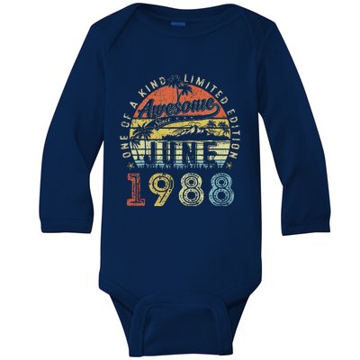 35 Year Old Awesome Since June 1988 35th Birthday Baby Long Sleeve Bodysuit