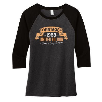 35 Years Old Retro Vintage 1988 Women 35th Birthday Women's Tri-Blend 3/4-Sleeve Raglan Shirt