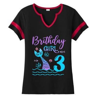 3 Year Old Gift Mermaid Tail 3rd Birthday Daughter Ladies Halftime Notch Neck Tee