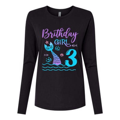 3 Year Old Gift Mermaid Tail 3rd Birthday Daughter Womens Cotton Relaxed Long Sleeve T-Shirt