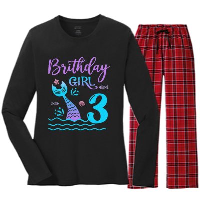 3 Year Old Gift Mermaid Tail 3rd Birthday Daughter Women's Long Sleeve Flannel Pajama Set 