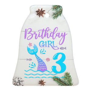 3 Year Old Gift Mermaid Tail 3rd Birthday Daughter Ceramic Bell Ornament