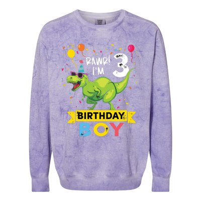 3 Year Old 3rd Birthday Rex Dinosaur Colorblast Crewneck Sweatshirt