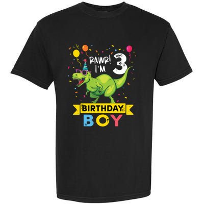 3 Year Old 3rd Birthday Rex Dinosaur Garment-Dyed Heavyweight T-Shirt