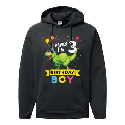 3 Year Old 3rd Birthday Rex Dinosaur Performance Fleece Hoodie