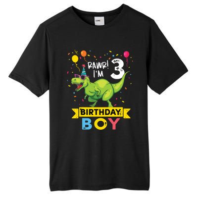 3 Year Old 3rd Birthday Rex Dinosaur Tall Fusion ChromaSoft Performance T-Shirt