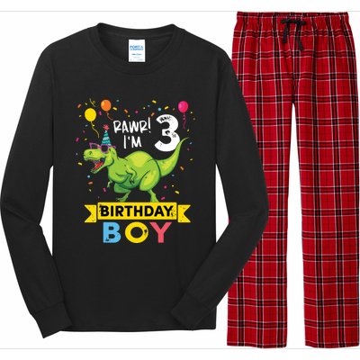 3 Year Old 3rd Birthday Rex Dinosaur Long Sleeve Pajama Set