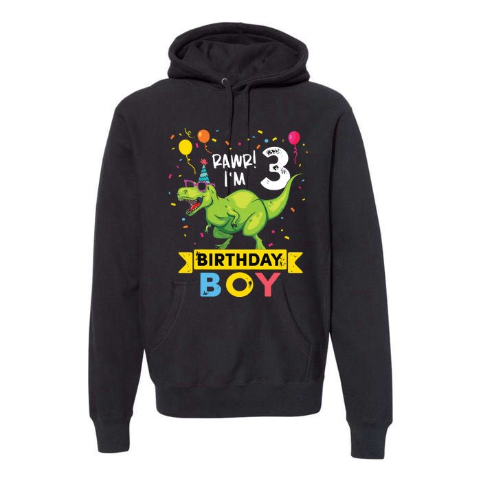 3 Year Old 3rd Birthday Rex Dinosaur Premium Hoodie