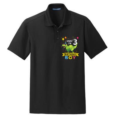 3 Year Old 3rd Birthday Rex Dinosaur Dry Zone Grid Polo