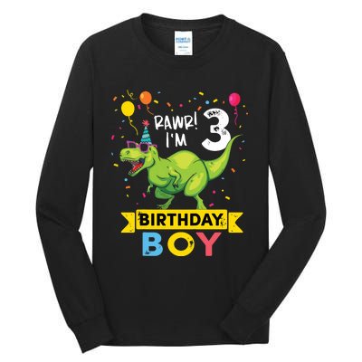 3 Year Old 3rd Birthday Rex Dinosaur Tall Long Sleeve T-Shirt