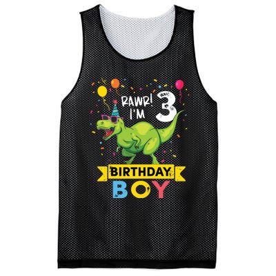 3 Year Old 3rd Birthday Rex Dinosaur Mesh Reversible Basketball Jersey Tank