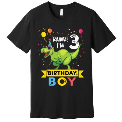 3 Year Old 3rd Birthday Rex Dinosaur Premium T-Shirt