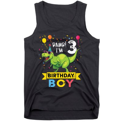 3 Year Old 3rd Birthday Rex Dinosaur Tank Top