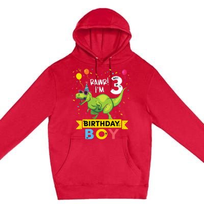 3 Year Old 3rd Birthday Rex Dinosaur Premium Pullover Hoodie